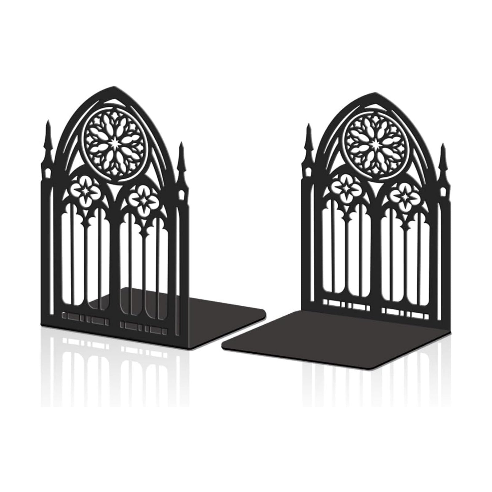 Metal Bookends Heavy Duty Book Shelf Holders Window Decorative Book Ends / Gothic / Black / Set of 2