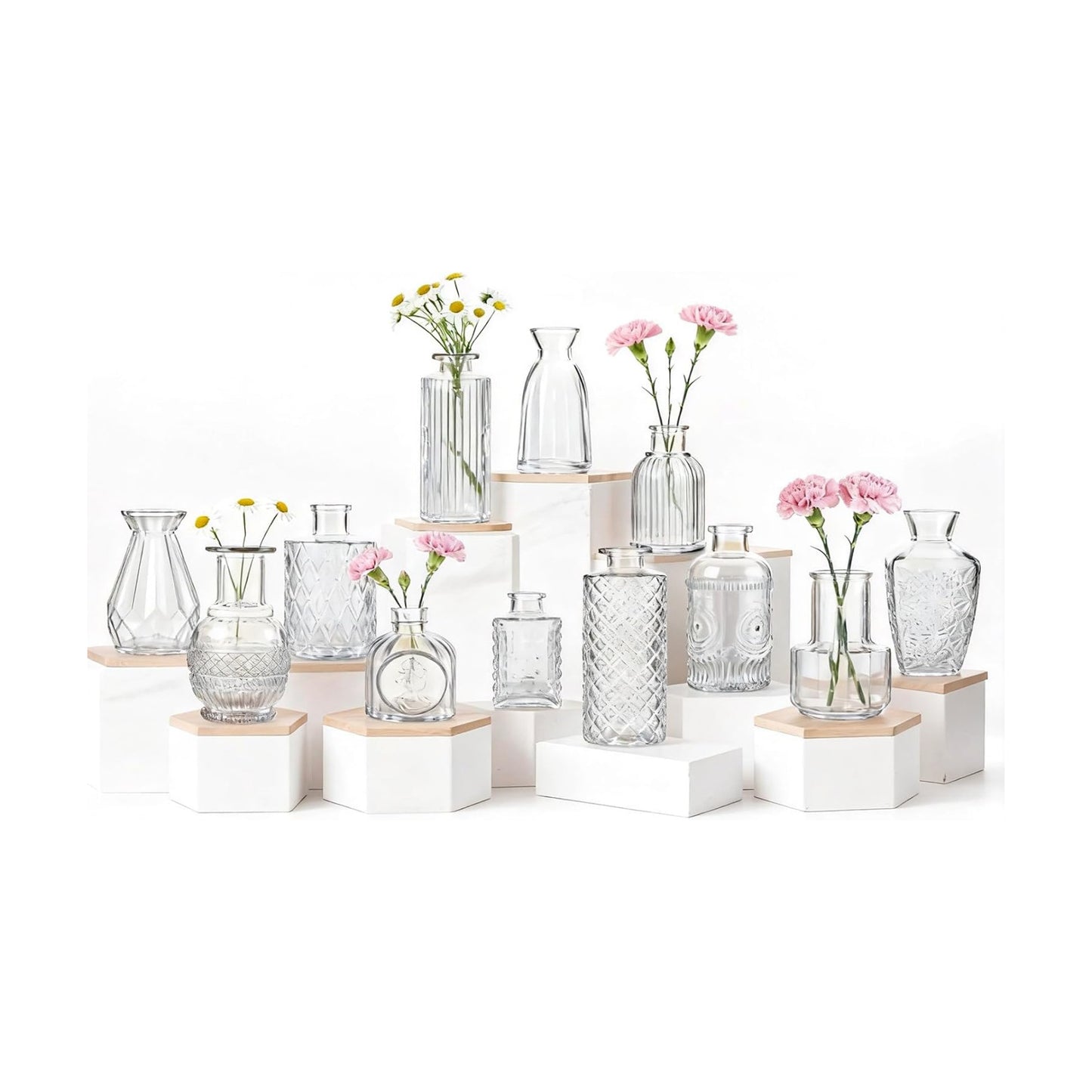 Small Mini Glass Vases for Centerpieces / Clear / Set of 12