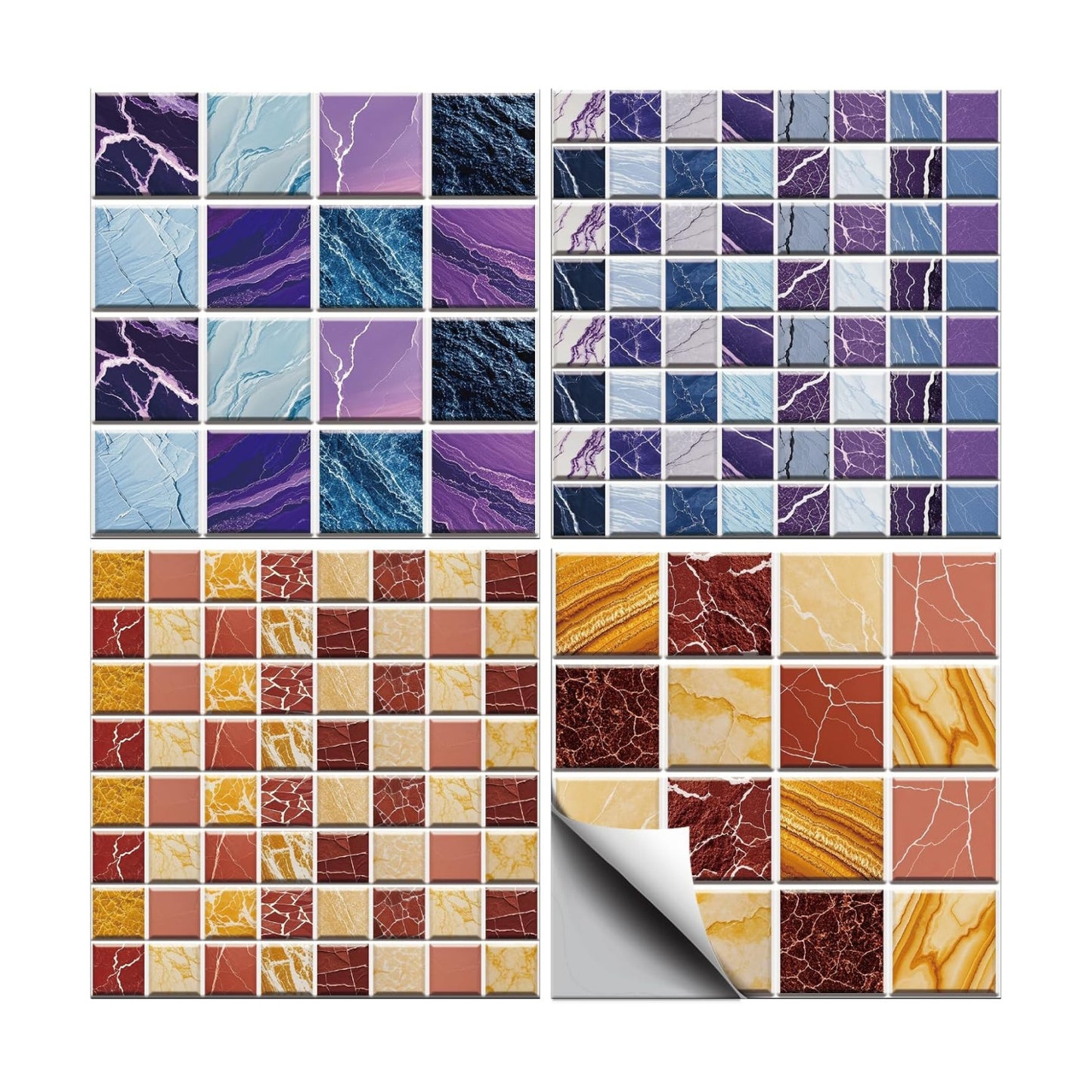Peel and Stick Mosaic Tile Stickers Waterproof Self / Various Mosaic Style / 4 x 4 / Set of 36