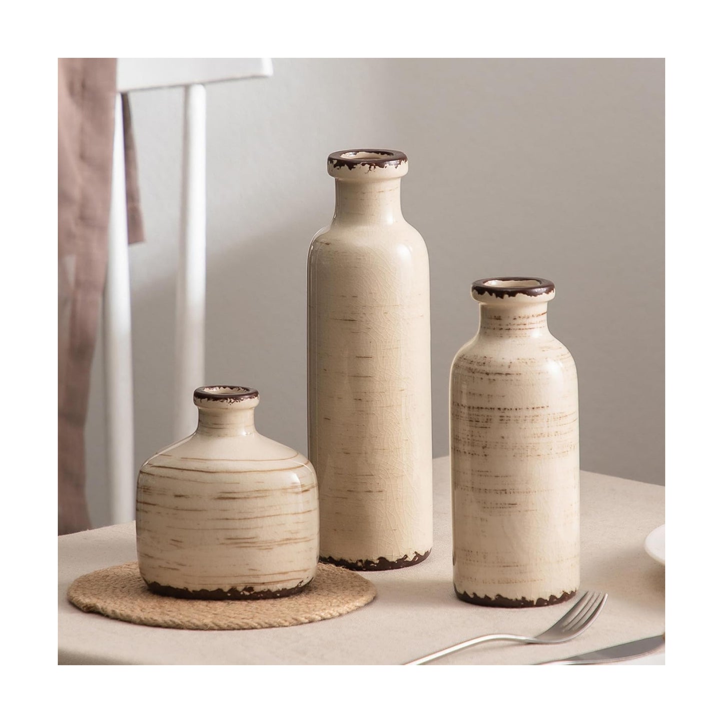 Ceramic Vase / Vintage Samll Vase for Pampas / 202-2 / White / Set of 3