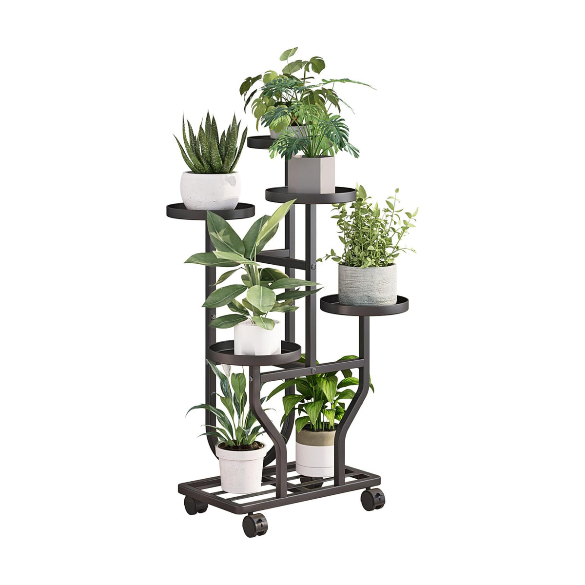 Plant Stand with Wheels, Black 5 Tier Metal Plant Shelf for Indoor Outdoor | Corner Plants Stand Indoor for Bedroom