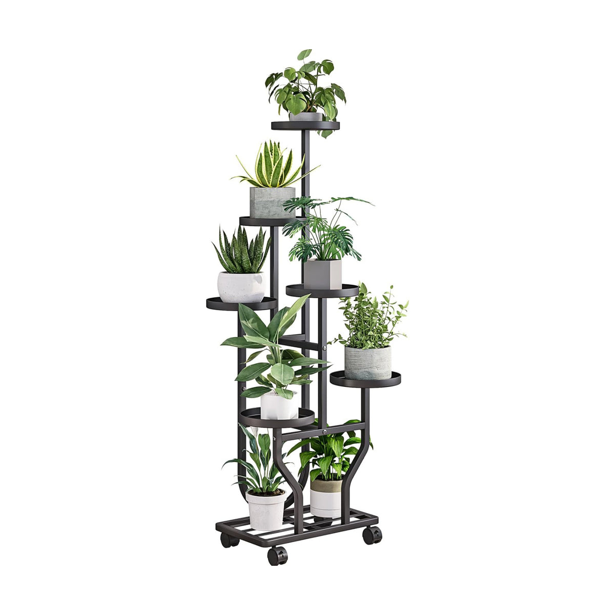 Plant Stand with Wheels, Black 6 Tier Metal Plant Shelf for Indoor Outdoor | Corner Plants Stand Indoor for Bedroom