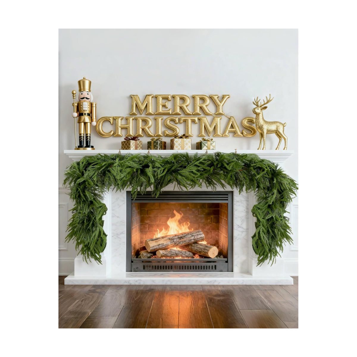 12FT (2 * 6FT) Artificial Christmas Garland, Real Touch Norfolk Pine Greenery Garland, Ultra Full & Lush Unlit Garland