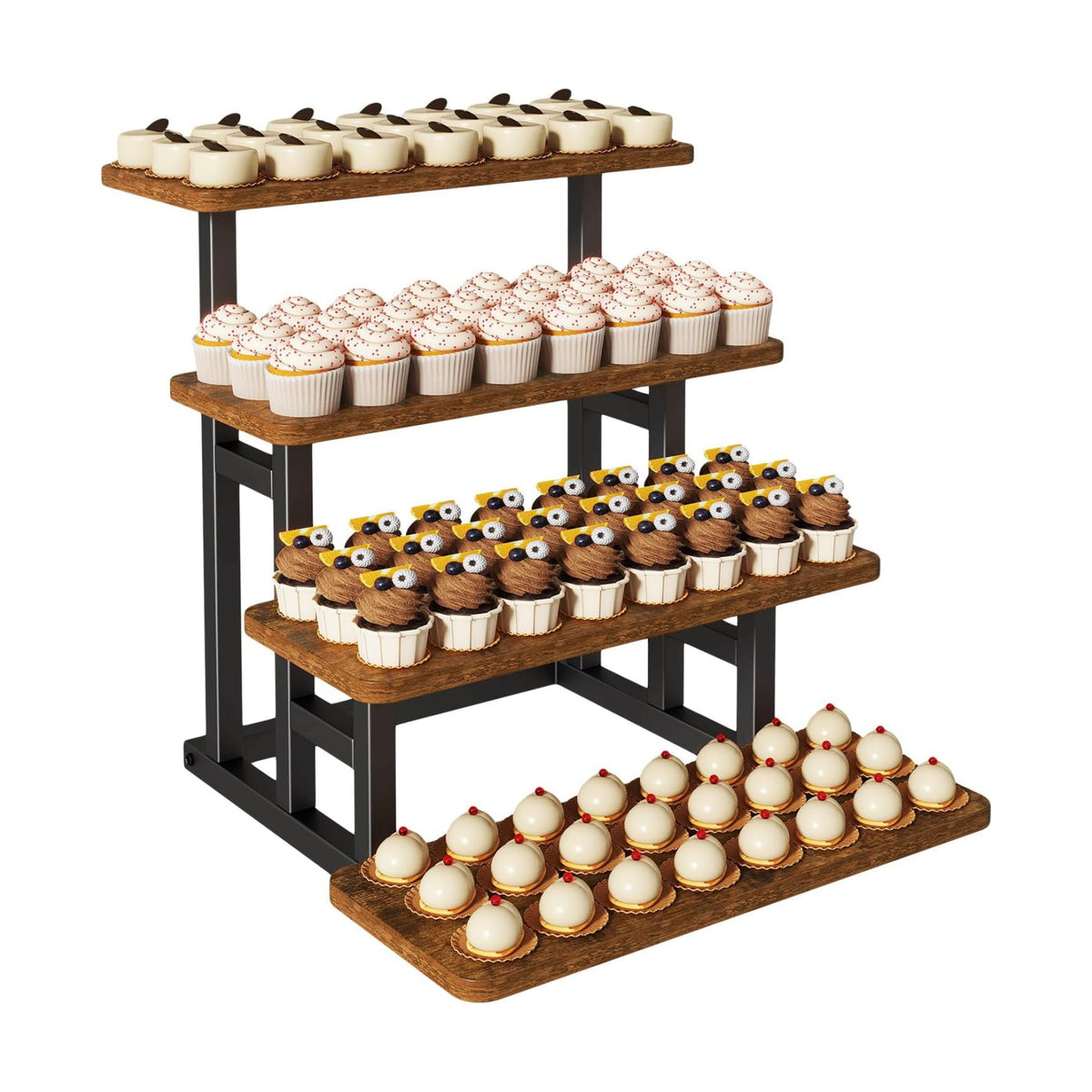 IBUYKE 4 Tier Cupcake Stand,Tiered Display Stand,Brown TLJ018H | Wooden Risers Display Stands for food Dessert Table