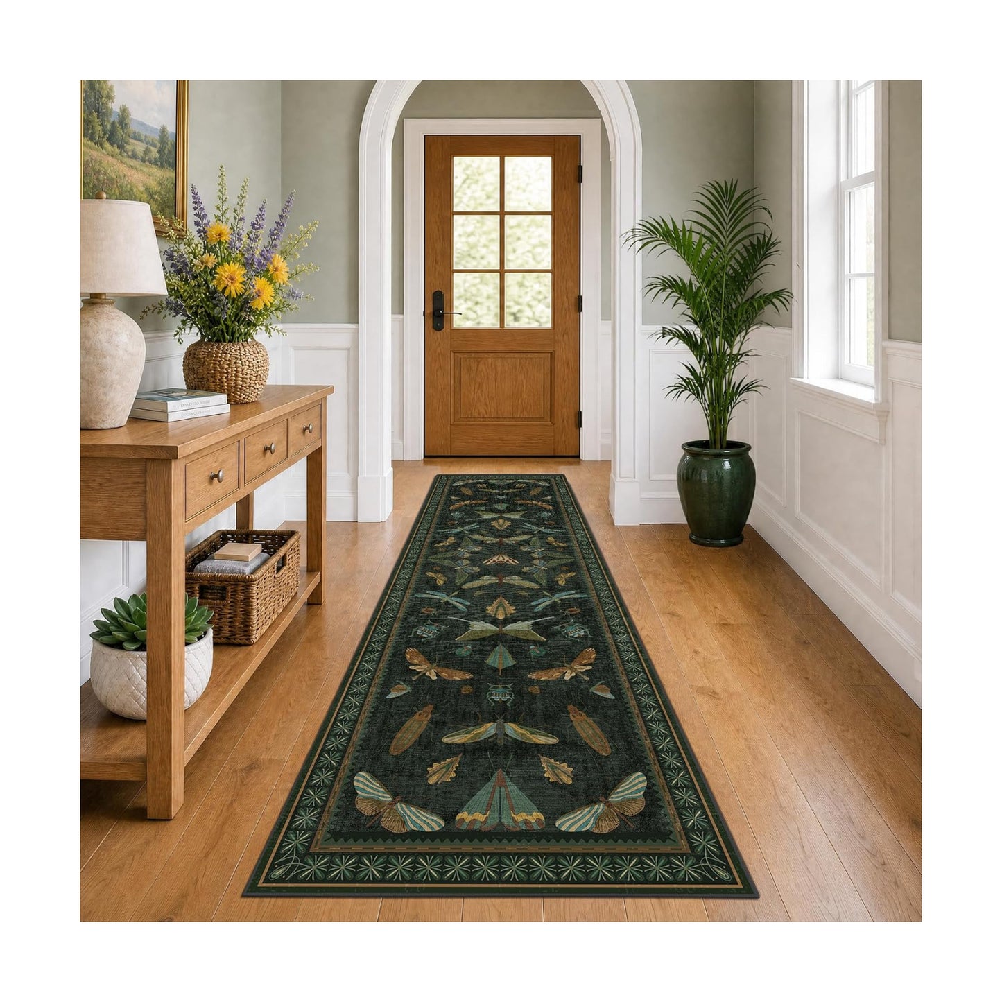 Hazo Haus Insect 2x7 Stain Resistant Kitchen Runner Rugs, Vintage Bathroon Rug Non Skid, Low Pile & Soft Non Slip with