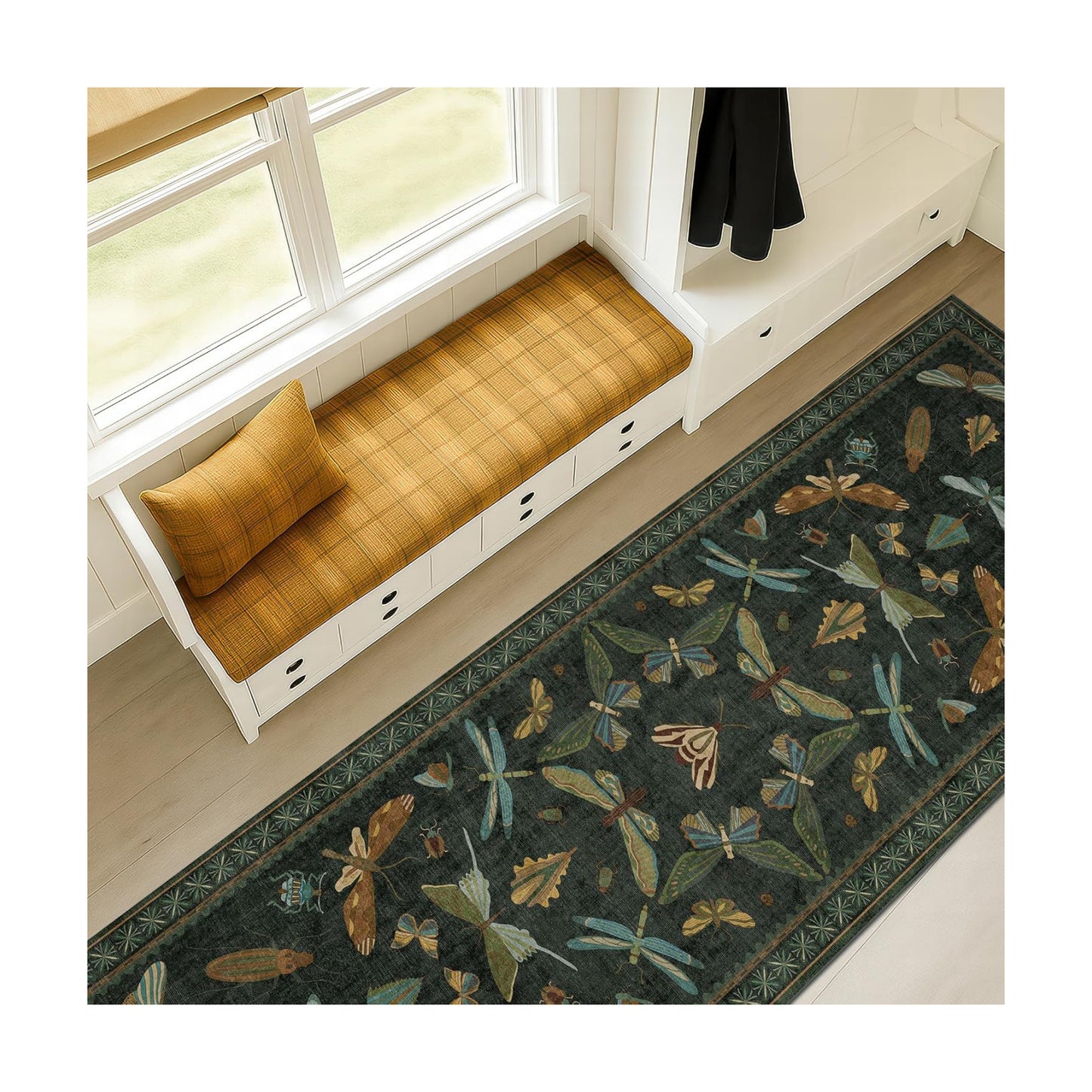 Dark Green 2'6"x10' Long Runner Rugs for Hallway - Boho Wide Washable Non Slip Indoor Entryway Rug, Low Pile Vintage