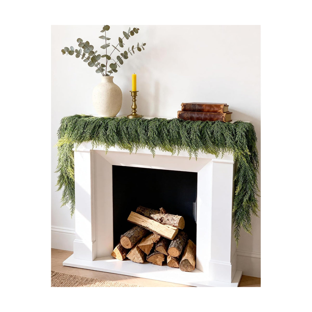 18FT (2 * 9FT) Fluffy Cedar Garland - Extra Long Real Touch Artificial Garland, Full & Soft Faux Greenery for Grand