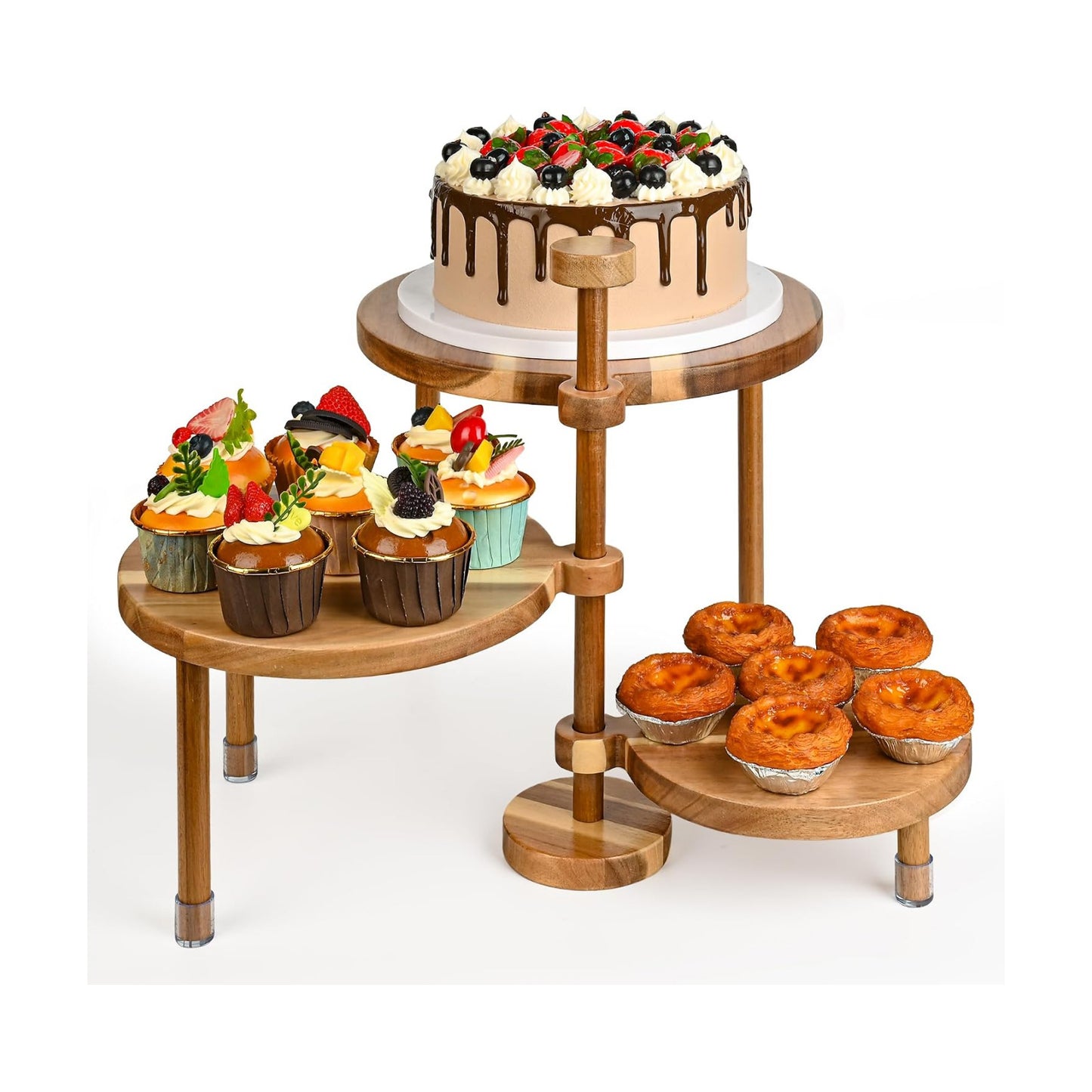360° Rotatable Acacia Wood Cake Stand Cupcake Tower