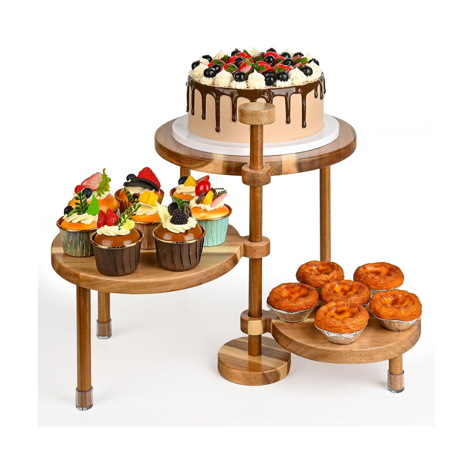 360° Rotatable Acacia Wood Cake Stand Cupcake Tower