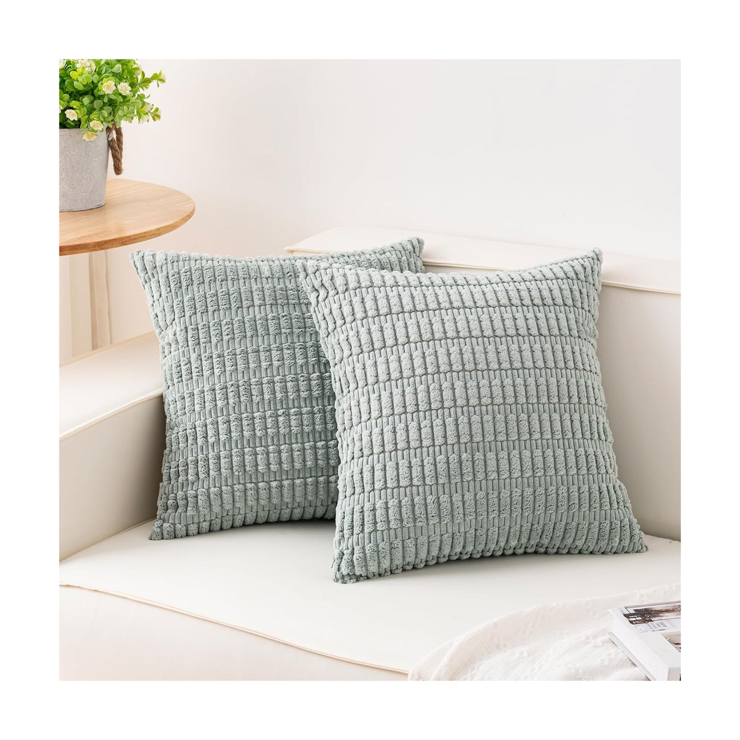 Corduroy Decorative Throw Pillow Covers Soft Striped Pillow Covers / Aqua / 18 x 18 / Set of 2