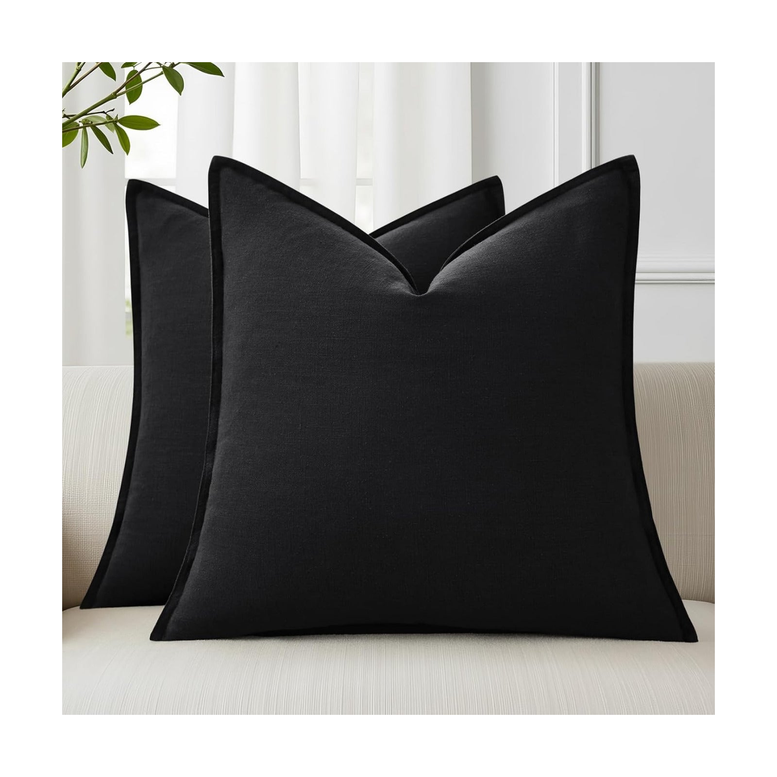 Fall Decorative Linen Throw Pillow Covers Pillow Covers / Black / 18 x 18 / Set of 2