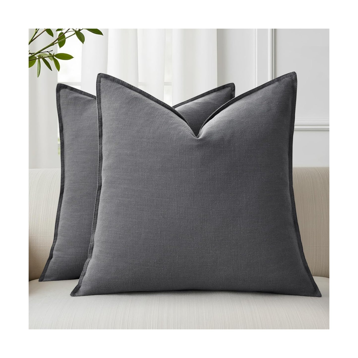 Fall Decorative Linen Euro Sham Throw Pillow Covers Pillow Covers / Dark Grey / 26 x 26 / Set of 2