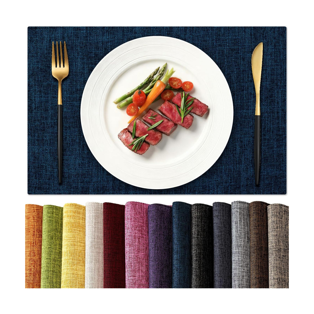 KXN Placemats Set of 8, Dual-Layer Thickened Faux Linen Table Mats, Heat Resistant & Wrinkle-Free, Machine Washable
