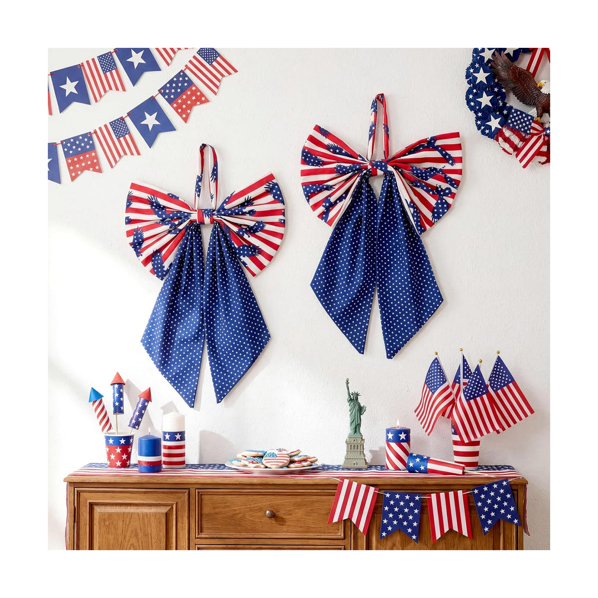 Suncalla 2 Pcs Blue Eagle 4th of July Patriotic Wreath Bows 18'' x 12''