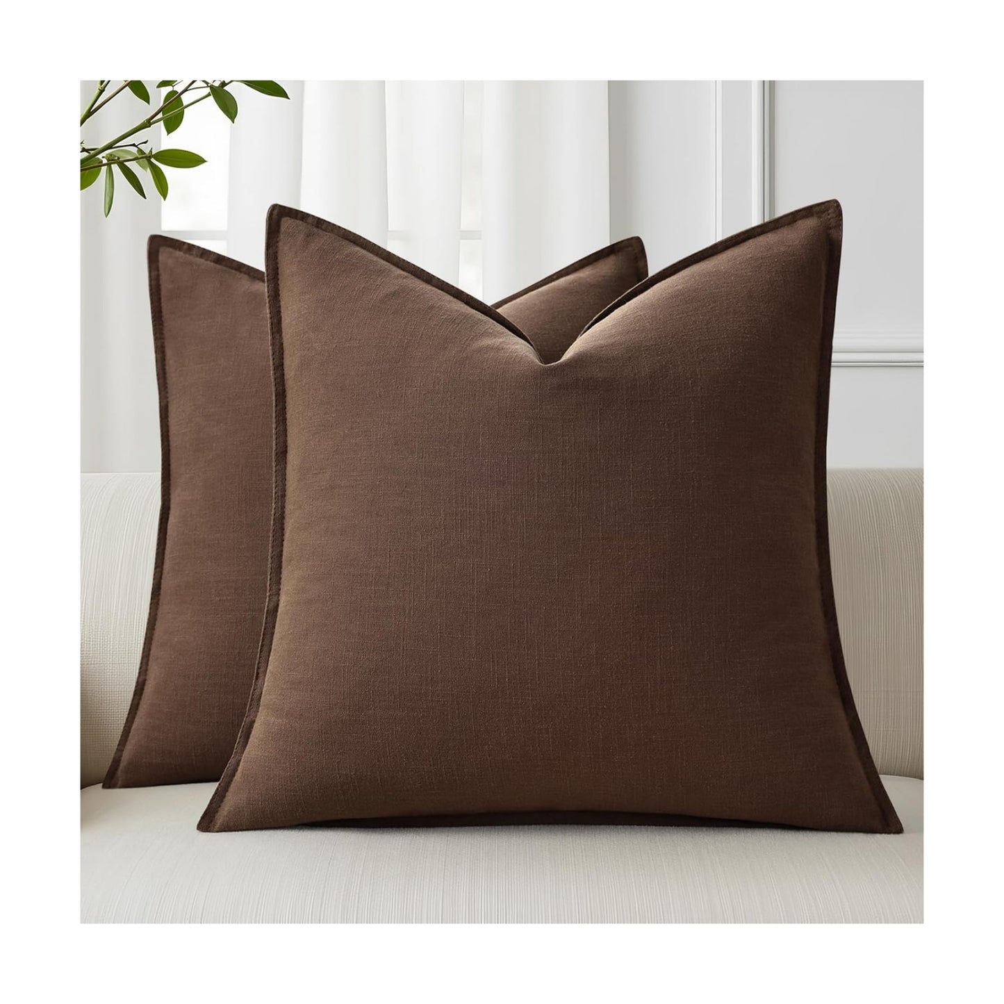Fall Decorative Linen Throw Pillow Covers Chocolate Pillow Covers / Brown / 18 x 18 / Set of 2