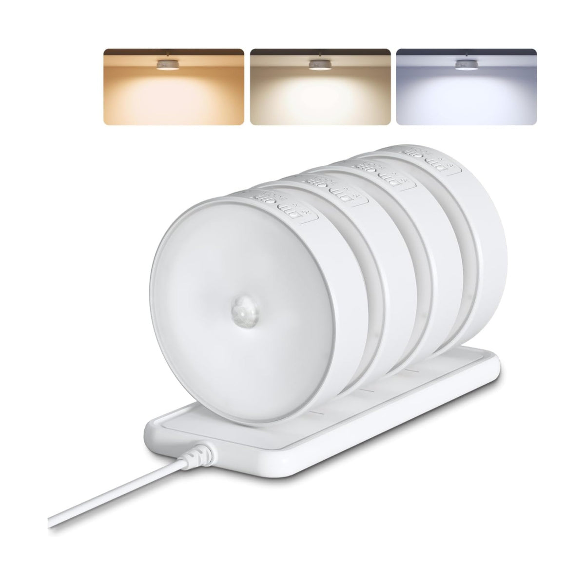 EZVALO 4 Pack Motion Sensor Closet Lights with Charging Station, 1200mAh Rechargeable LED Under Cabinet Lighting, Puck
