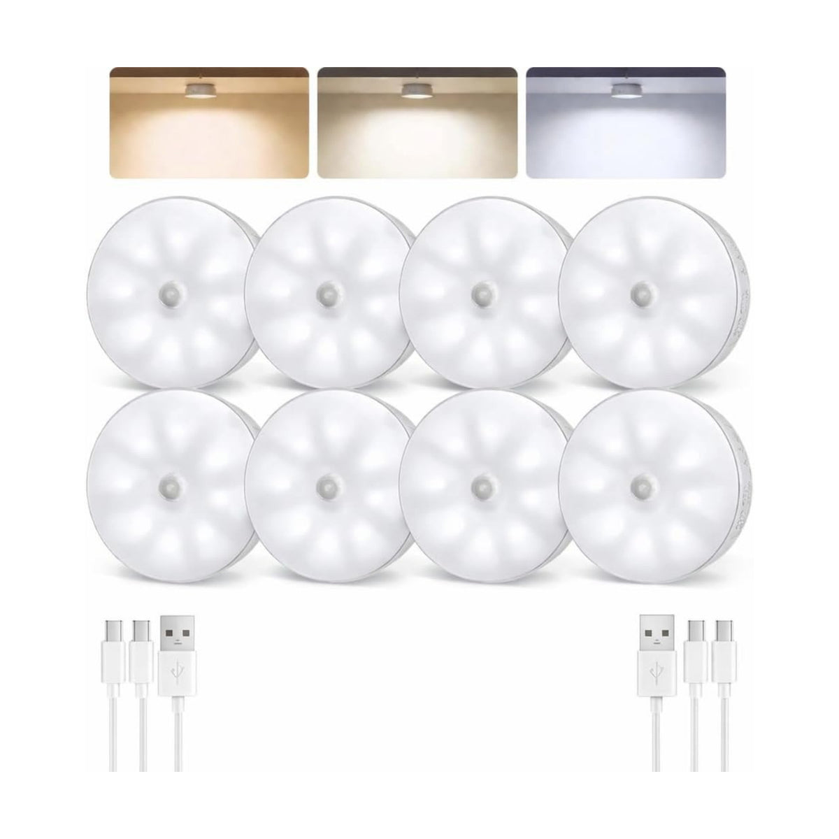 EZVALO 8 Pack Motion Sensor Closet Lights, 1200mAh Rechargeable Under Cabinet Lights, Night Lights, Puck Lights