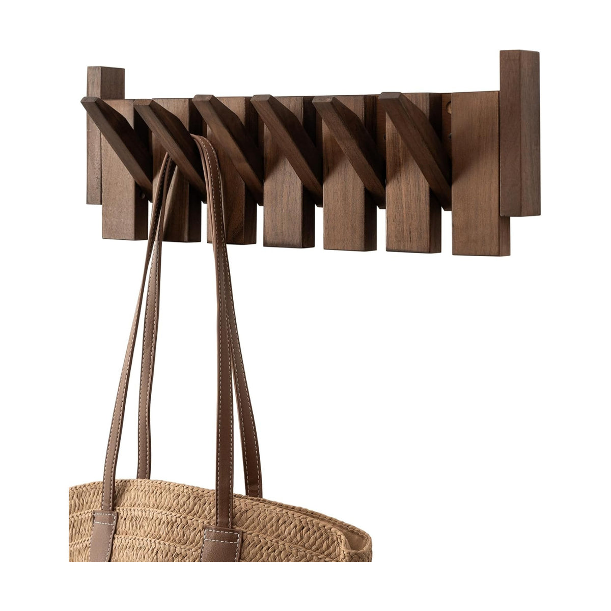 Black Walnut Piano Coat Rack, Coat Hooks for Wall with 6 Magnetic Retractable Hooks, Heavy Duty Space Saving Wall