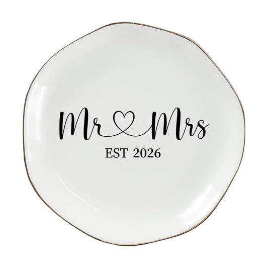 Elegant Ceramic Ring Holder for Engagement / Mr & Mrs EST 2026