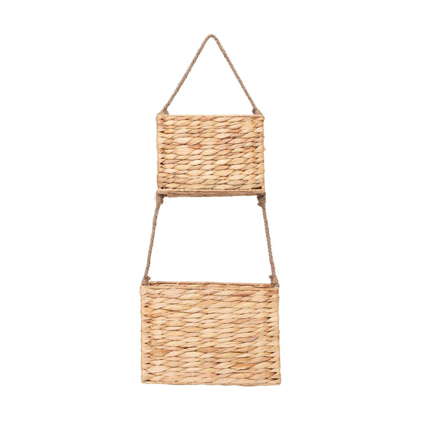 Hanging Basket 2-Tiered Woven Wicker Wall Basket Organizer / Water Hyacinth