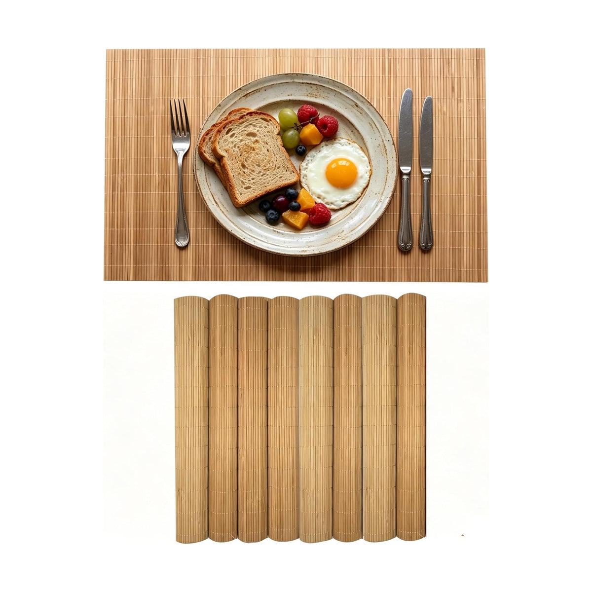 8-Pack Bamboo Placemats,Woven Heat-Resistant Rectangular Table Mats,Natural Dining Place Mats, Rustic Japanese Style
