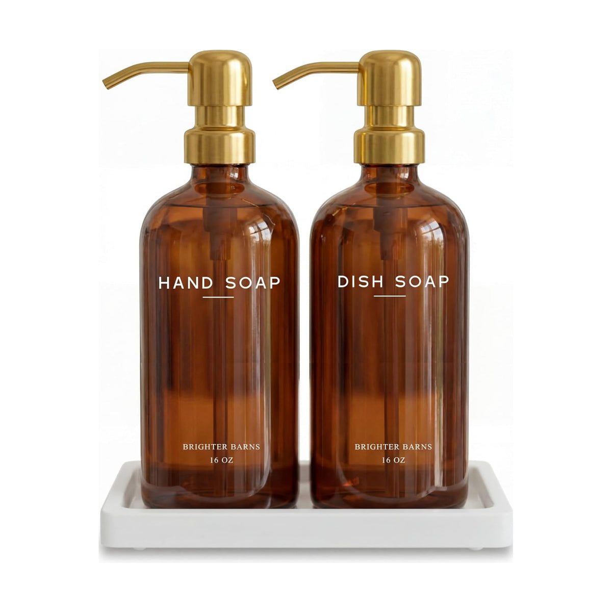 Luxury Glass Hand and Dish Soap Dispenser Set with Tray by Brighter Barns - Kitchen Soap Dispenser with Tray and Pump