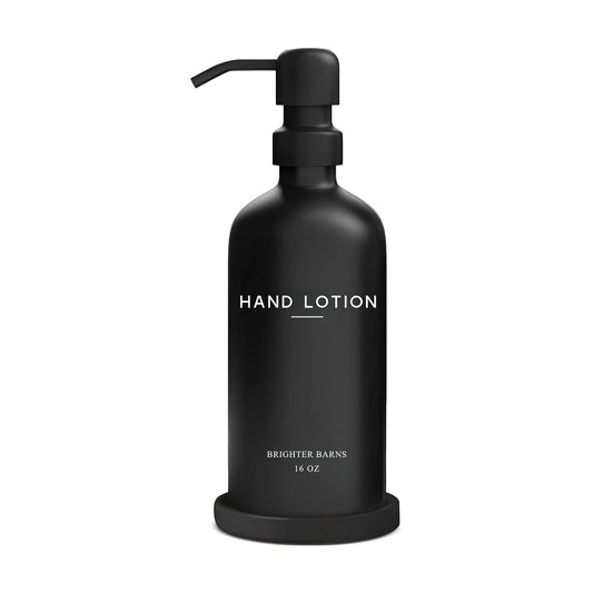 Black Glass Lotion Dispenser with Pump by Brighter Barns - Hand Lotion Dispenser Bathroom Set & Tray - Modern Bathroom