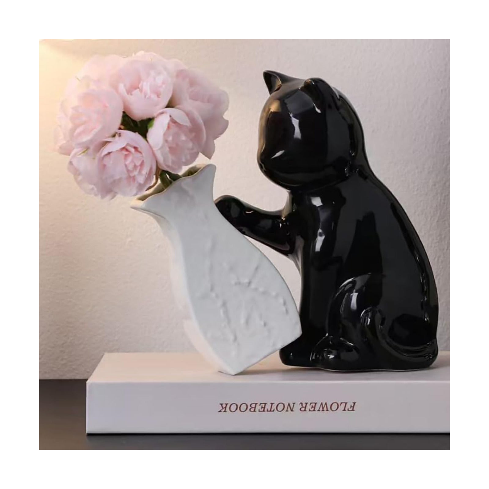 Cat Figurines Statue Figurine Ceramics Cat Decor Home Office Desk Decor Gift for Cat Lovers / Black