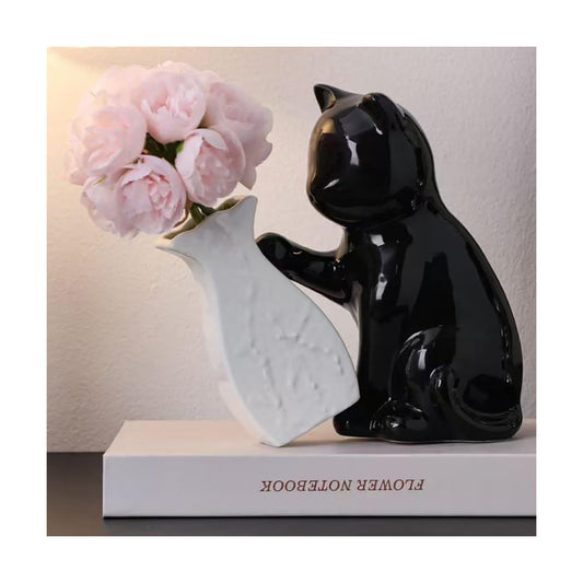 Cat Figurines Statue Figurine Ceramics Cat Decor Home Office Desk Decor Gift for Cat Lovers / Black