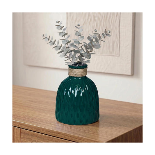 Modern Ceramic Vase for Flowers / Dark Green / 6 Inch