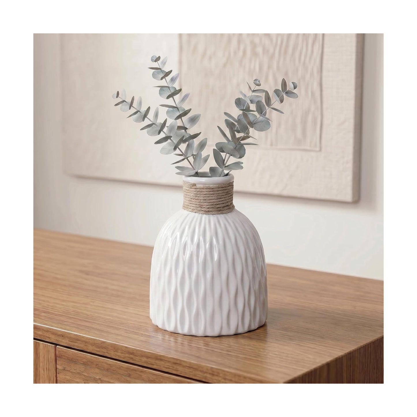 Ceramic Vase / Modern Textured Vases Home Decor / White / 6 Inch