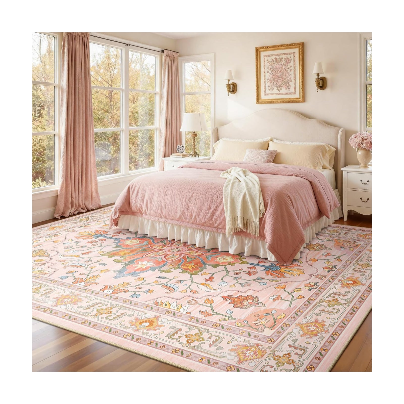RELEANY Washable Area Rug, 8'x10', Pink/Light Pink/Colorful