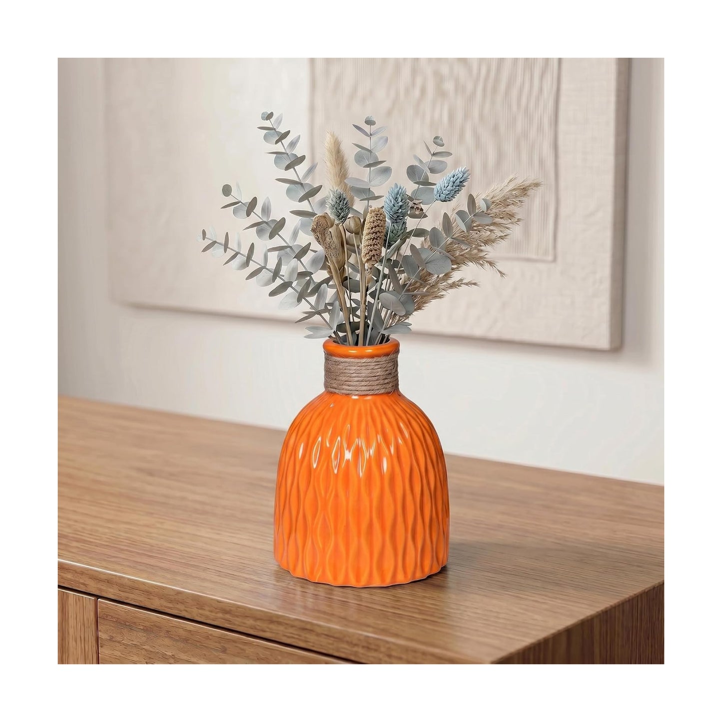 Ceramic Vase / Small Ceramic Flower Vase / Orange / 6 Inch