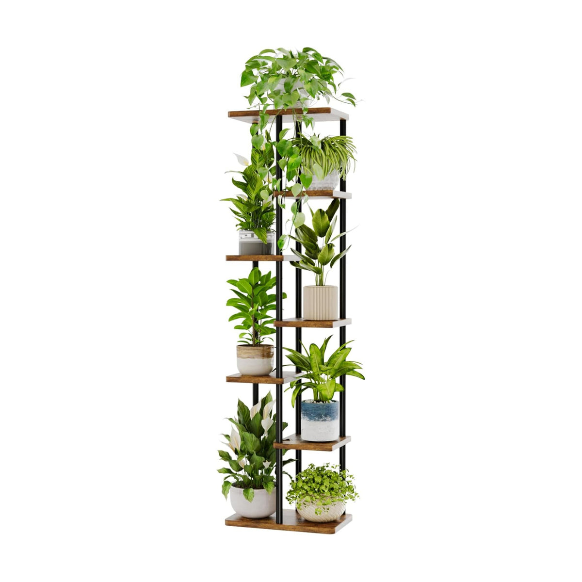 Bamworld Plant Stand 7 Tier Tall Shelf for Multiple Plants Brown | Tiered indoor shelf creates vertical display space