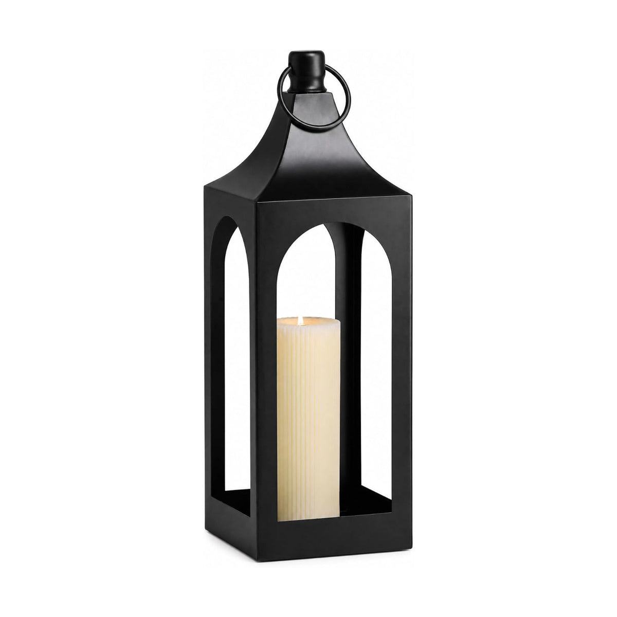 MOZEAL 20" Large Grace Spire Floor Lantern - Black Heavy Metal No Glass - Rust-Resistant, in/Out Use, for
