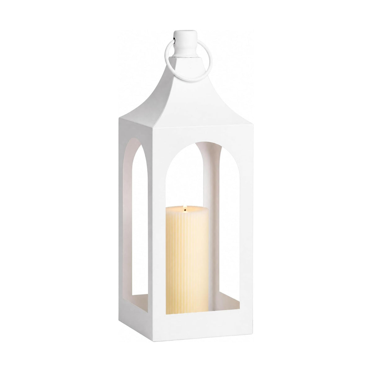 MOZEAL 20" Large Grace Spire Floor Lantern - White Heavy Metal No Glass - Rust-Resistant, in/Out Use, for