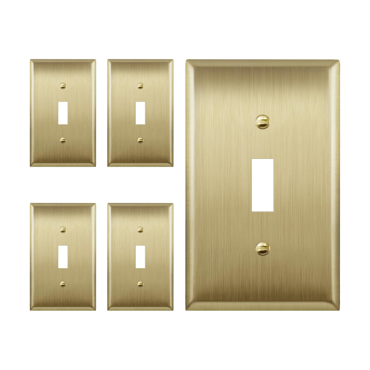 ENERLITES Toggle Switch Metal Wall Plate, 1-Gang, Brushed Brass, 5 Pack | Rust-proof Stainless Steel 201; Standard