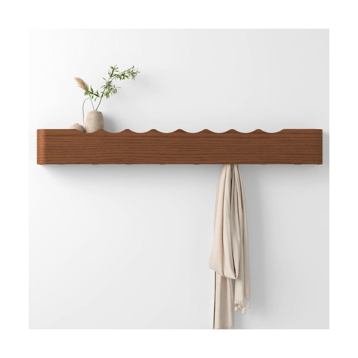 Coat Rack Wall Mount with Hidden Hooks, Wall Hooks with Shelf, Wall Key Holder Mount Wooden Shelf Entryway Hooks for