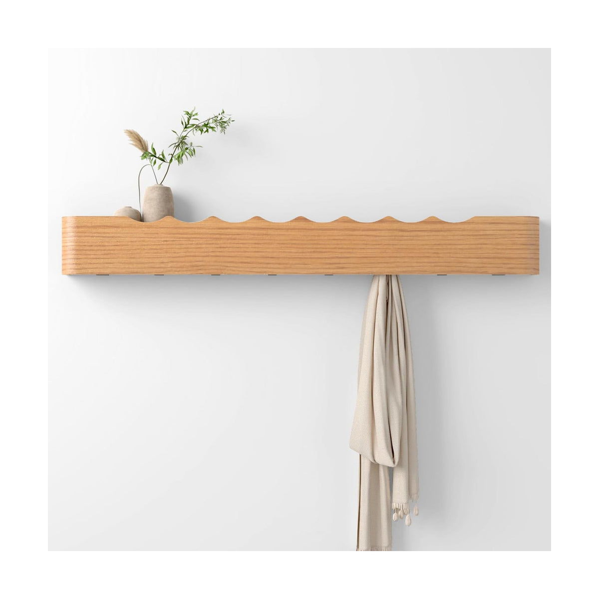 Coat Rack Wall Mount with Hidden Hooks, Wall Hooks with Shelf, Wall Key Holder Mount Wooden Shelf Entryway Hooks for
