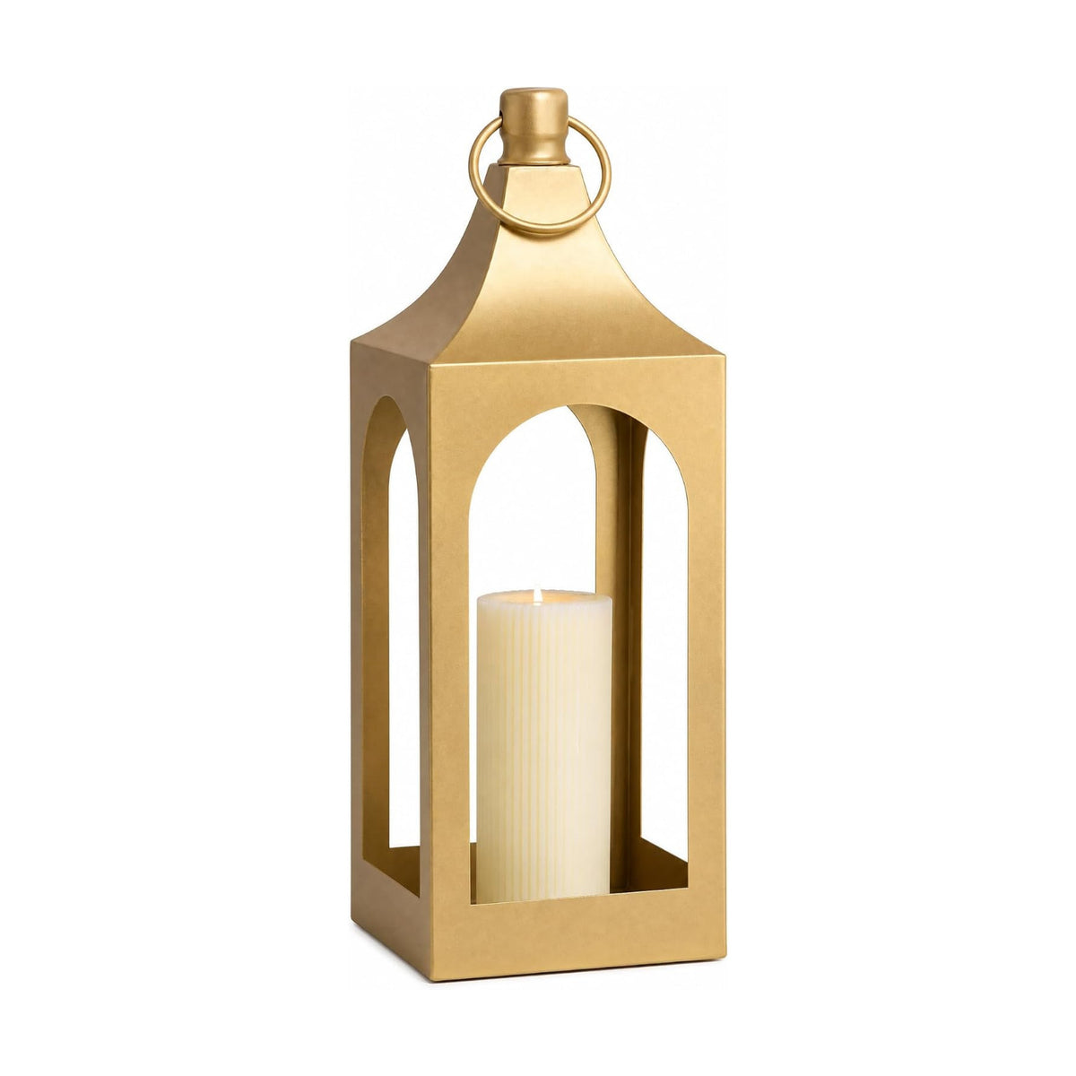 MOZEAL 20" Large Grace Spire Floor Lantern - Gold Heavy Metal No Glass - in/Out Use, for Fireplace/Patio/Entryway/Porch