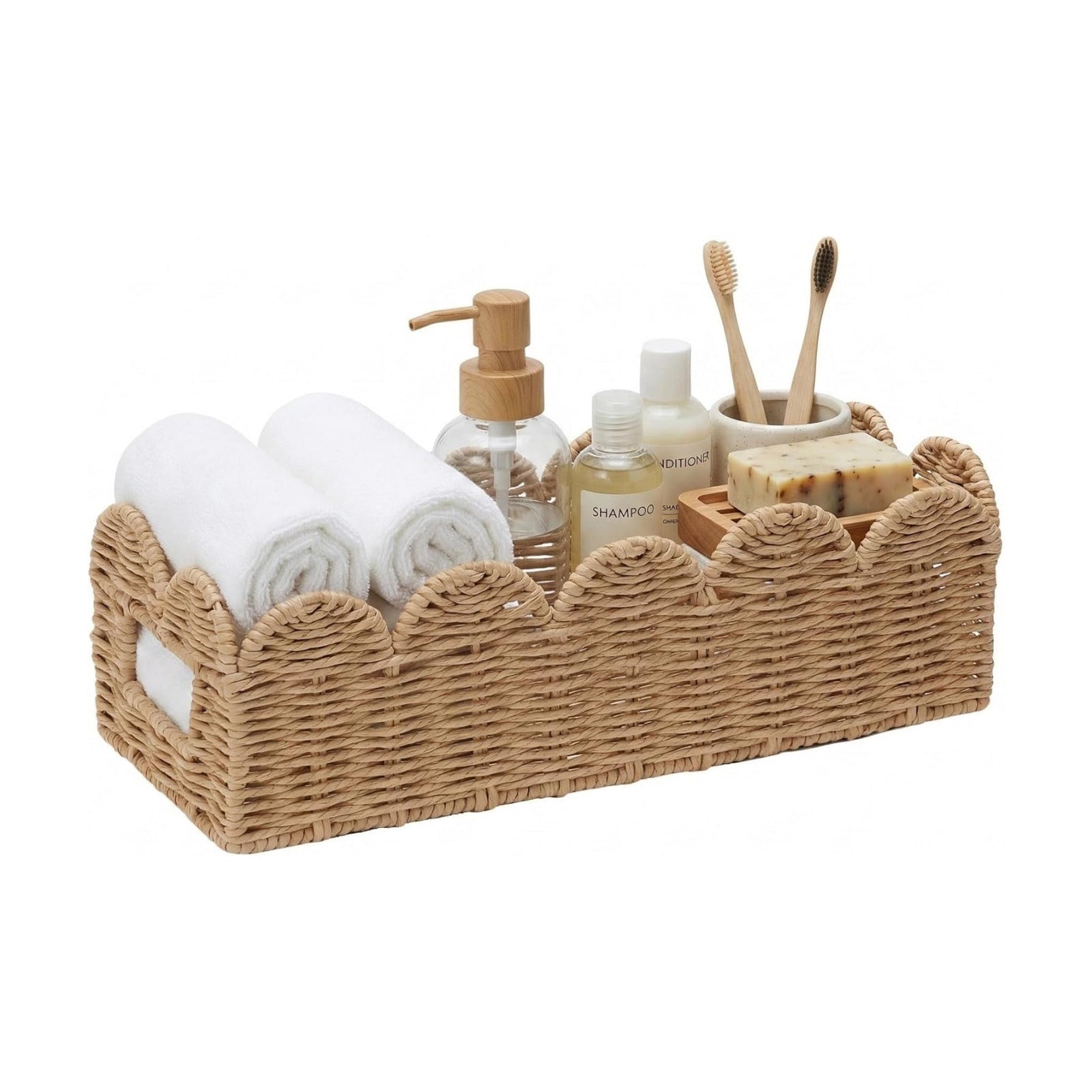 Scalloped Wicker Tray / Khaki / Natural
