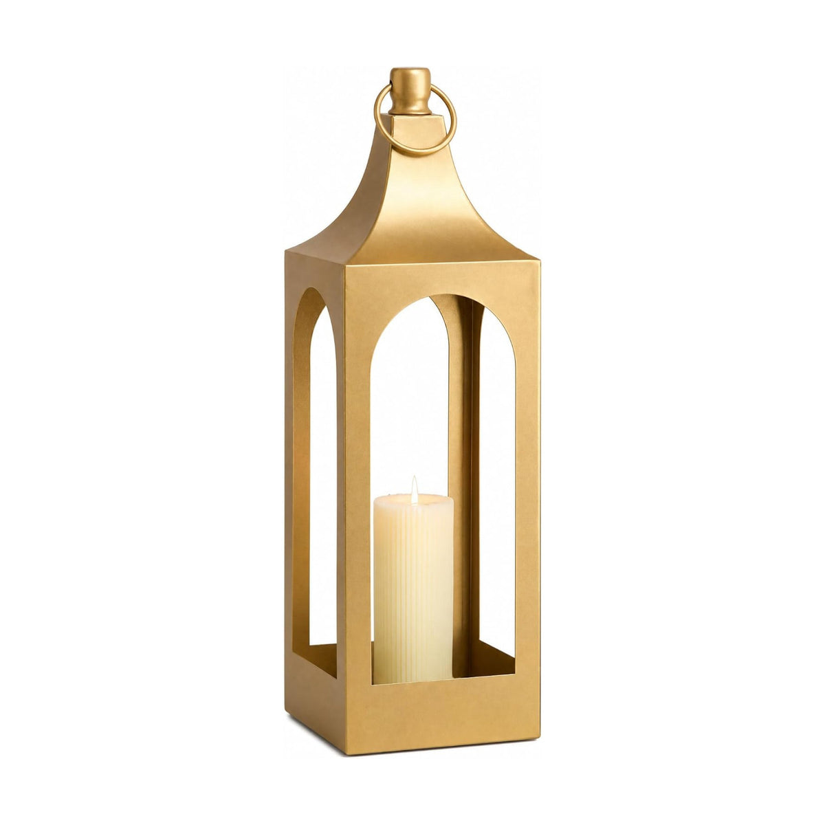 MOZEAL 25" Extra-Large Grace Spire Floor Lantern - Gold Heavy Metal No Glass - in/Out Use, for