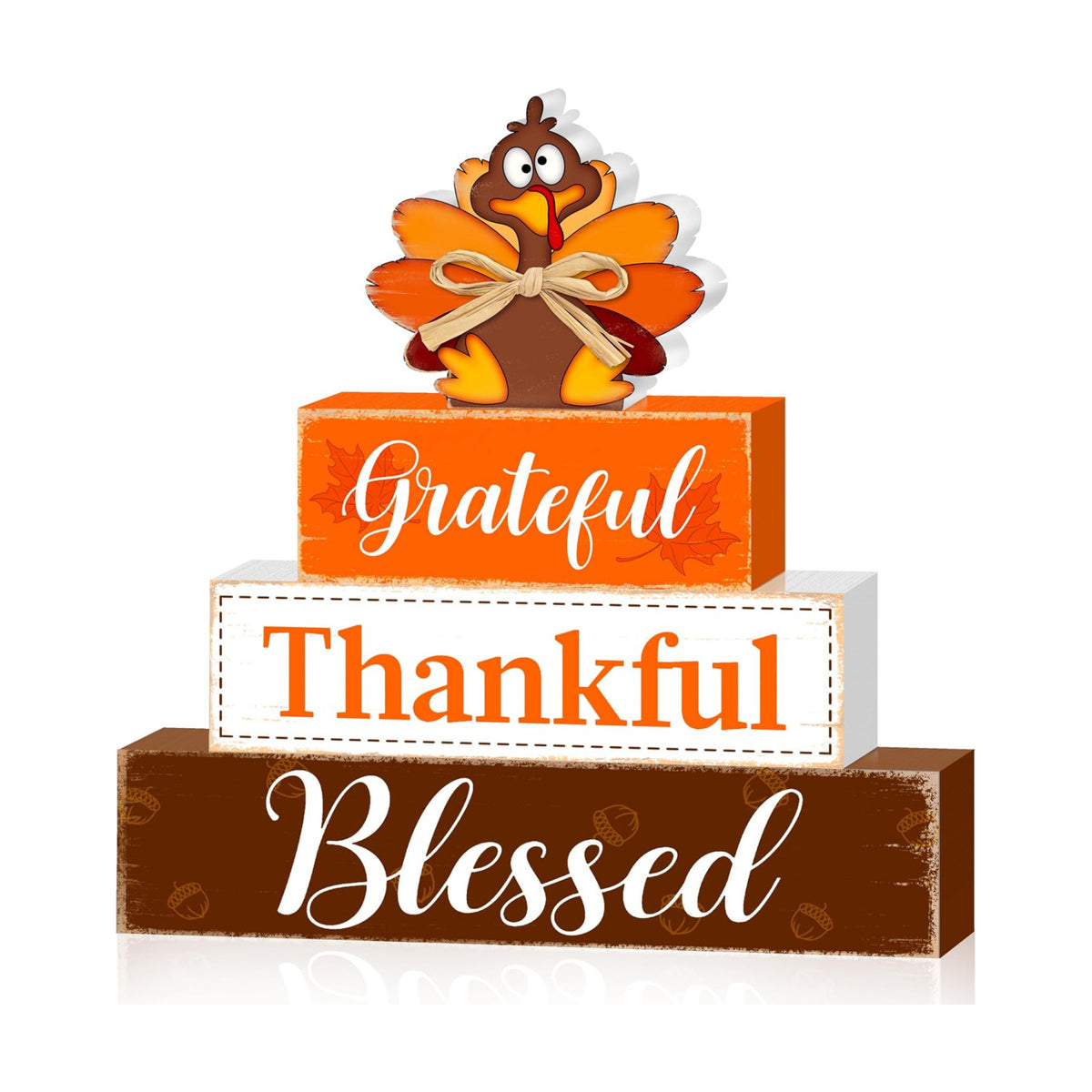 Fall Wooden Table Sign,Thanksgiving Turkey Wooden Blocks Table Decor, Blessed Grateful Thankful Tabletop Signs Farmhouse,Autumn Thanksgiving Harvest Home Kitchen Shelf Decor