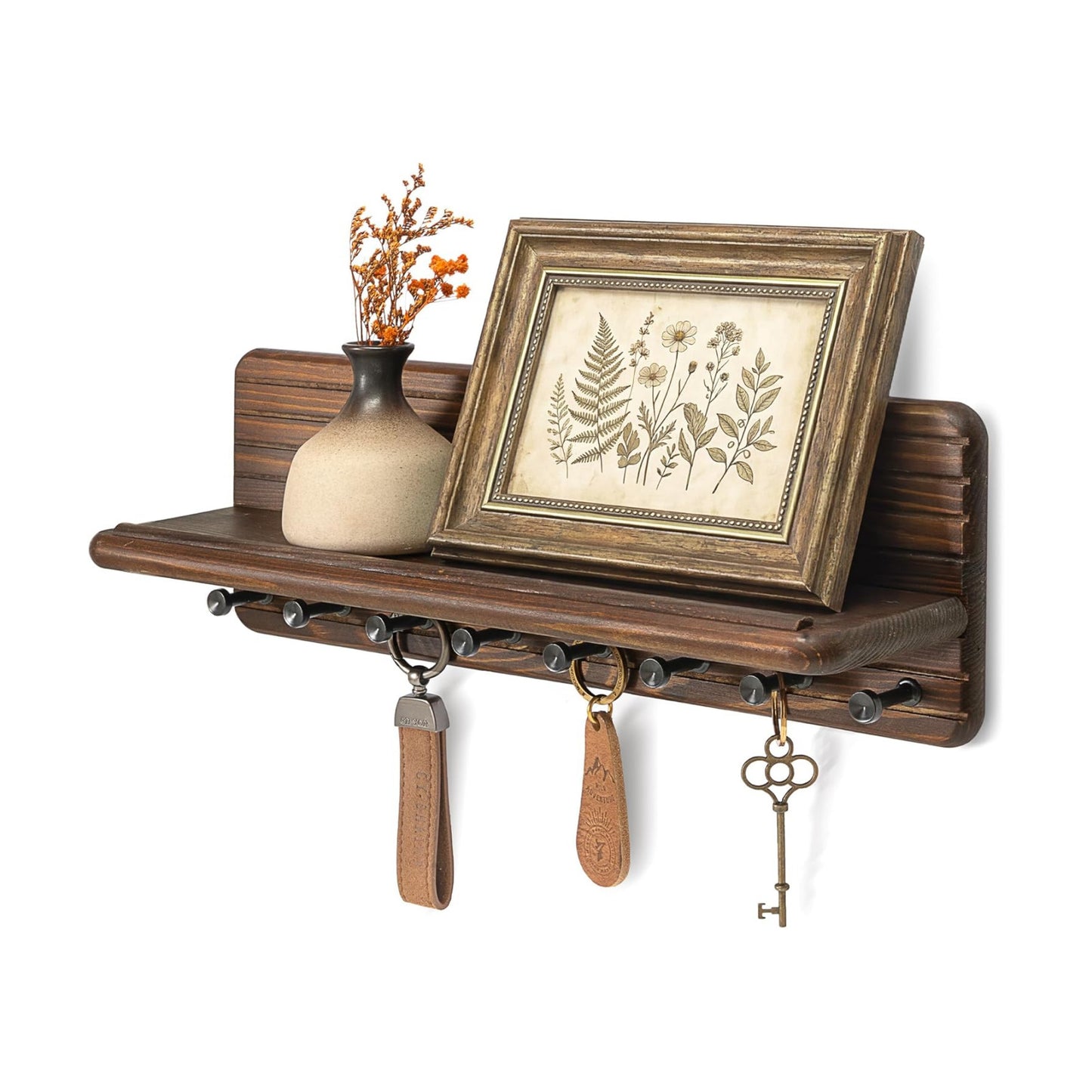8 Durable Hooks & Floating Shelf / Brown
