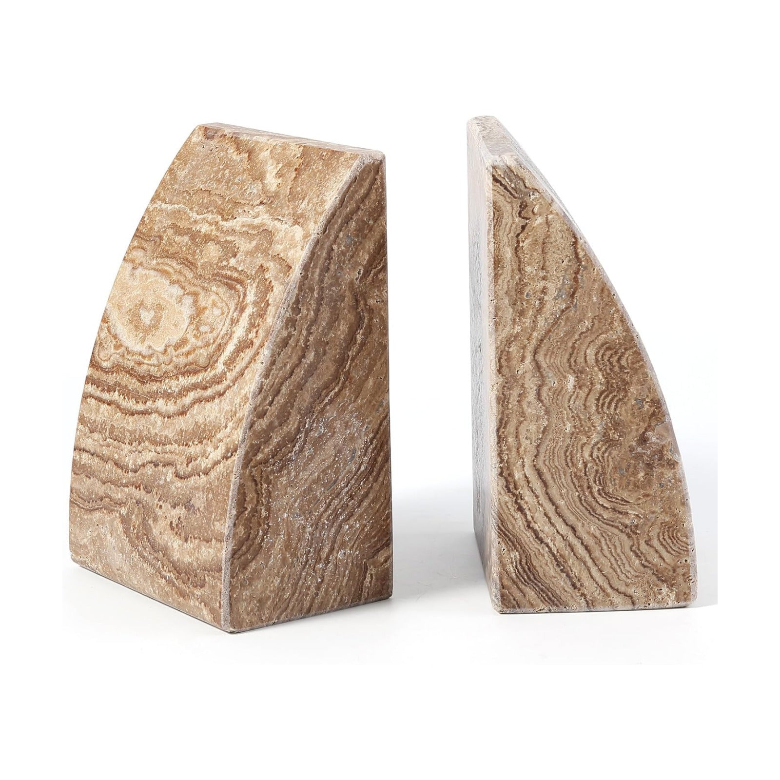 Travertine Bookends / Non-Slip Heavy Duty Book Stopper / Sail-brown Travertine
