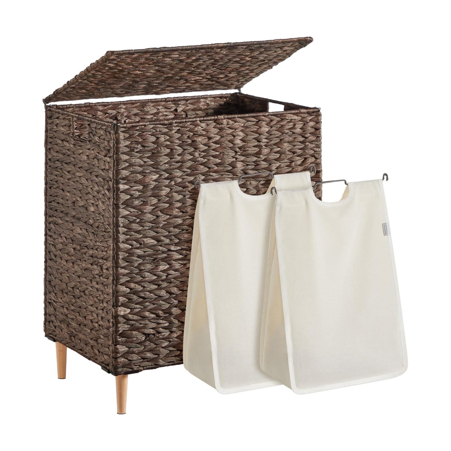 34.3 Gal. Handwoven Water Hyacinth Wicker Laundry Basket / 130 L / Espresso / Natural