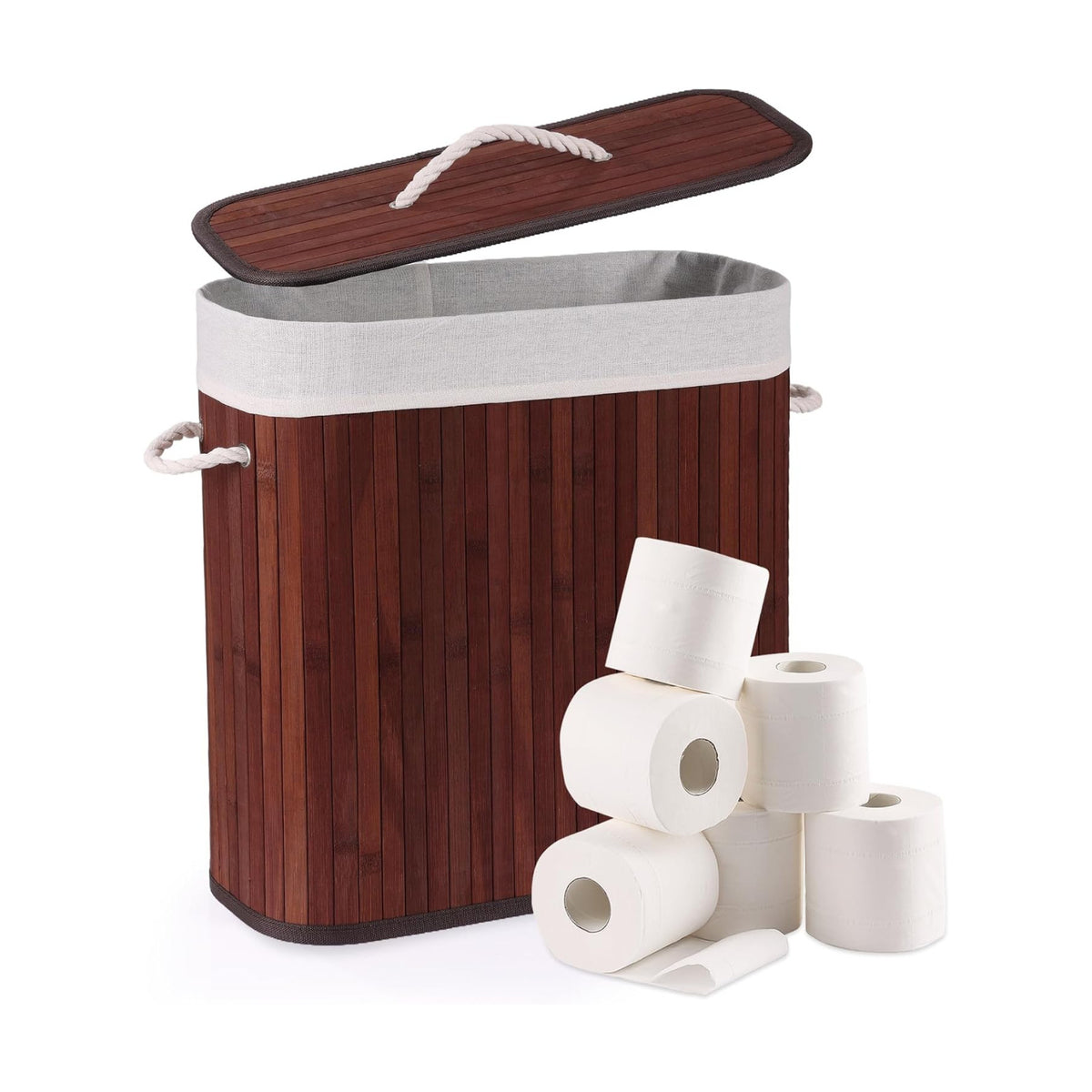 Bamboo Toilet Paper Storage with Lid & Handel, 8 Gallons (30L), Sturdy Toilet Paper Basket, Organizer for Bathroom