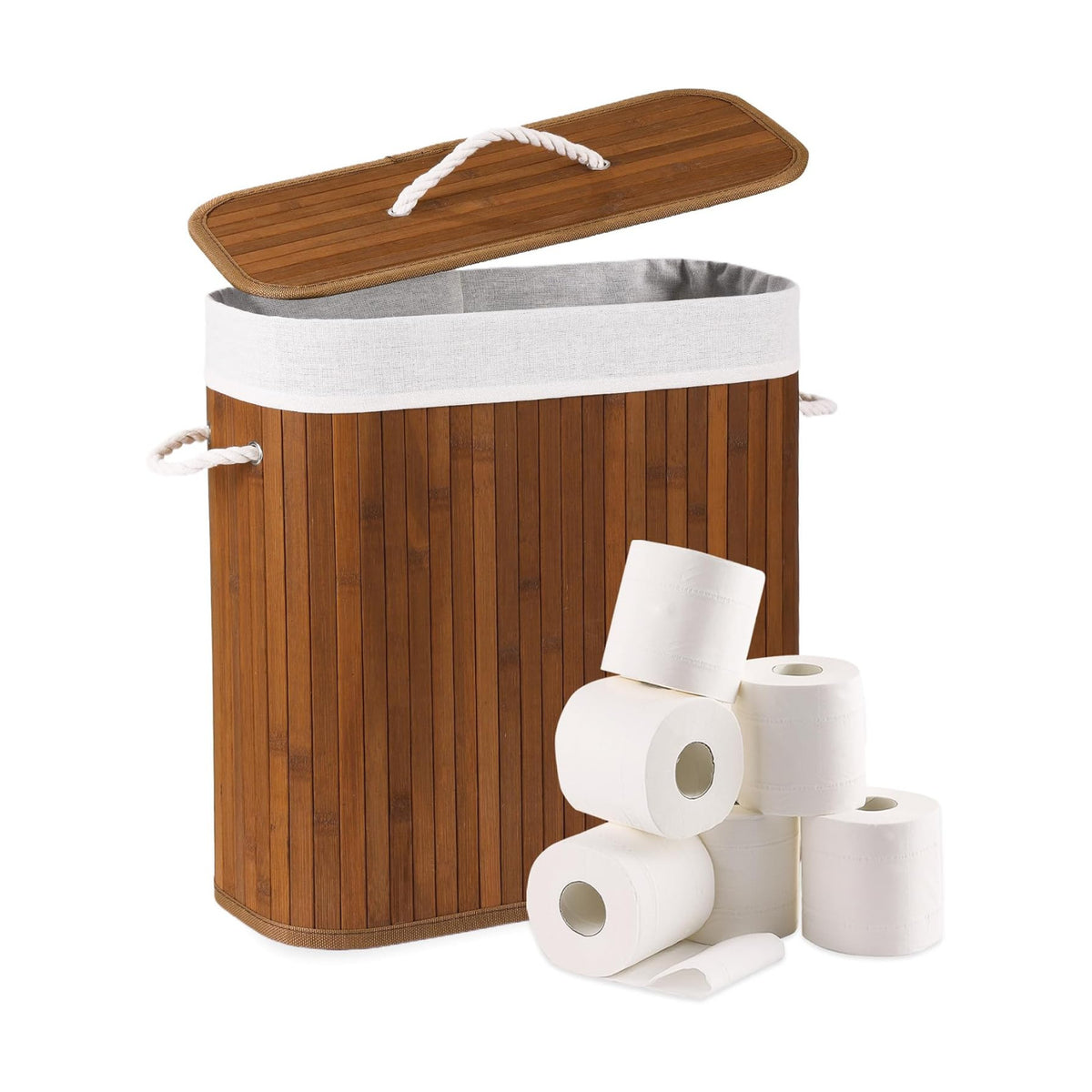 Bamboo Toilet Paper Storage with Lid & Handel, 8 Gallons (30L), Sturdy Toilet Paper Basket, Organizer for Bathroom