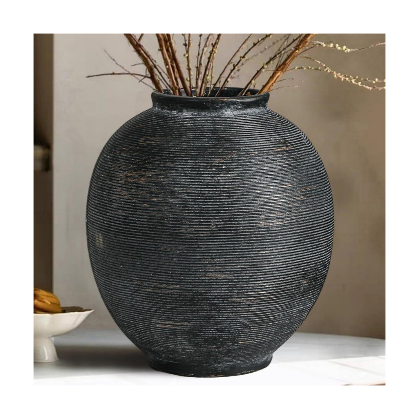 Farmhouse Table Vase / 9.8"-oval / Deep Charcoal Black-9.8