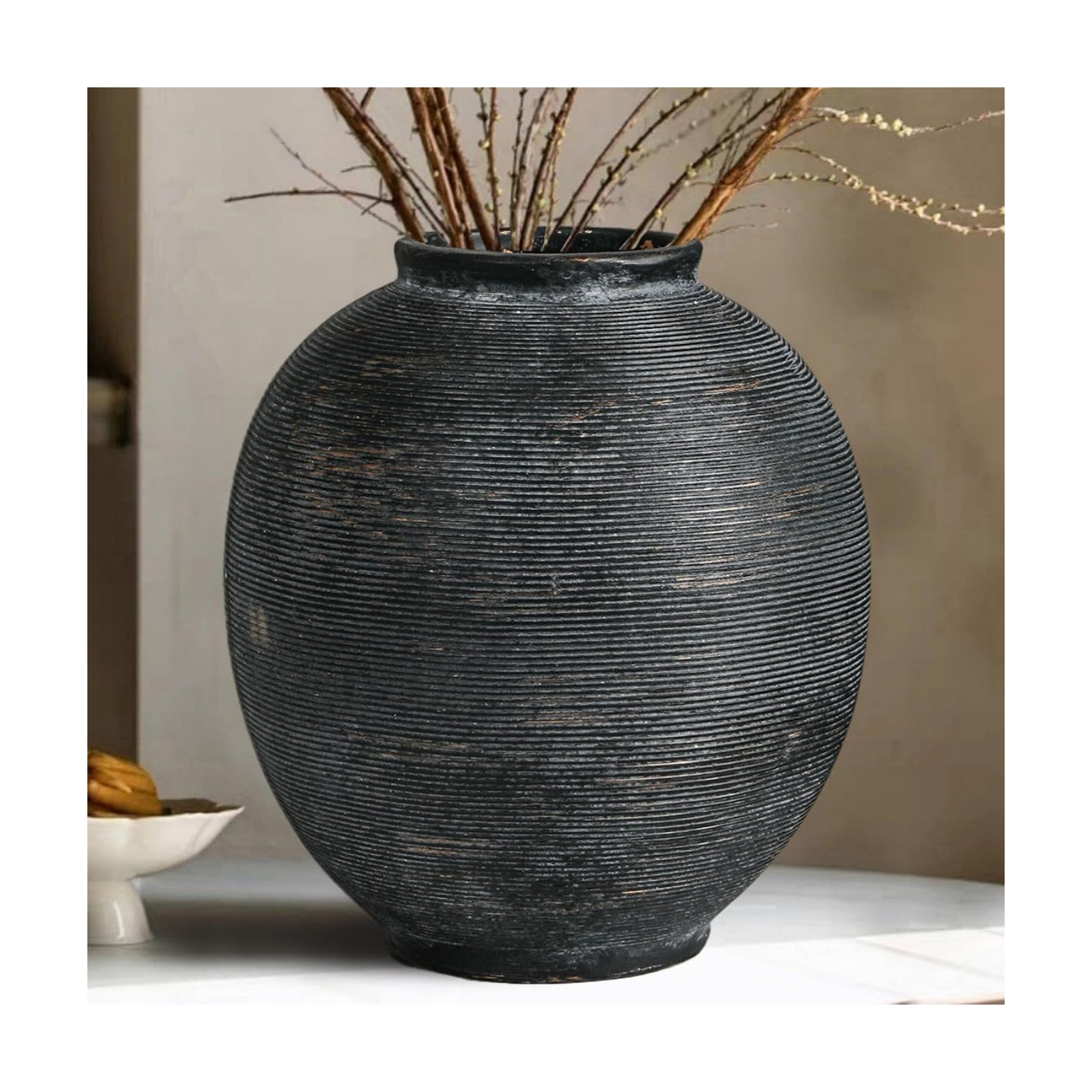 Farmhouse Table Vase / 9.8"-oval / Deep Charcoal Black-9.8